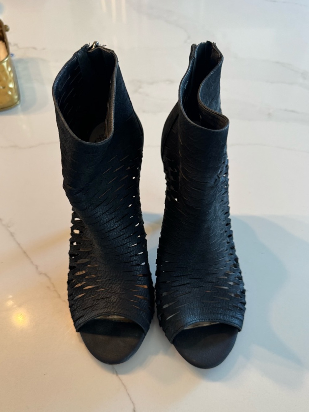 Vince Camuto Black Woven Open-Toe Ankle Booties